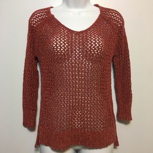Lucky Brand Orange Open Knit Sweater Size Small